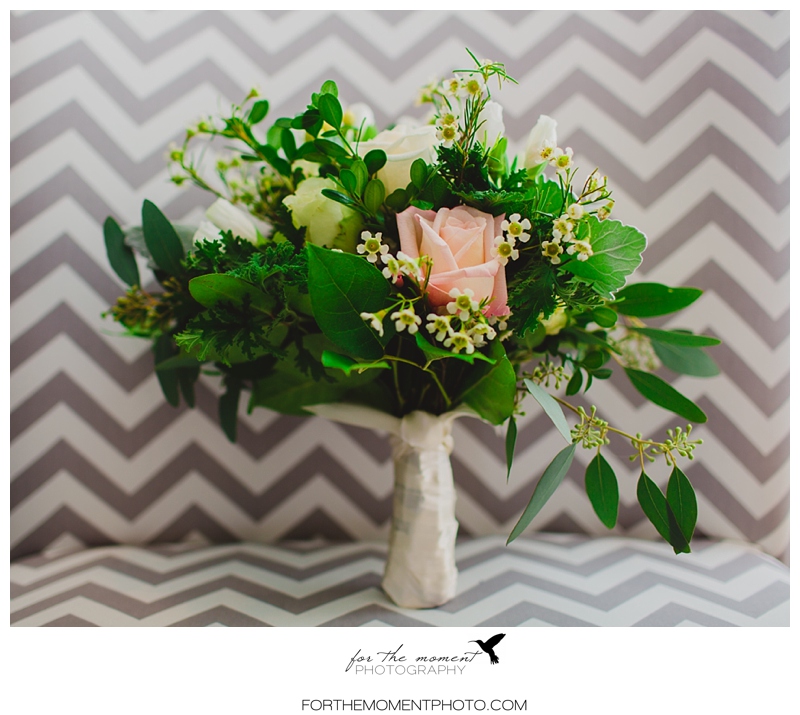 Pink & Ivory Rose Bouquet | Chevron Wedding Inspiration | For The Moment Photography