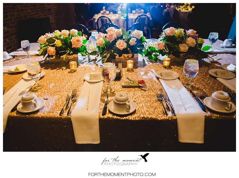 Moulin Events Wedding Venue Gold Glitter Pink White Roses Head Table 