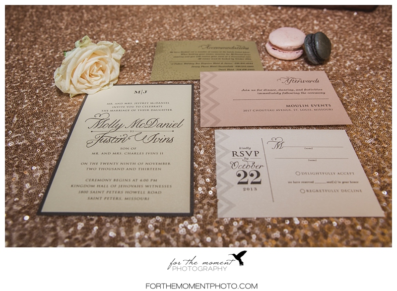 Grey Pink Gold Chevron Glitter Wedding Invitation STL Wedding Photos